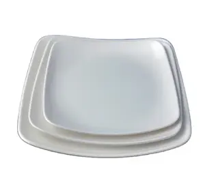 Assiette apéritif pour table de restaurant Assiettes à dessert carrées Assiettes à déjeuner prix d'usine Assiette à gâteau carrée en plastique mélaminé blanc