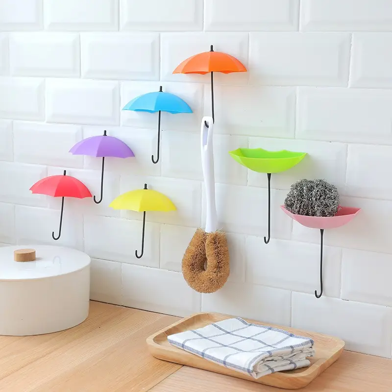 cute cartoon decorative removable kichen plastic coat towel hanger hanging mounted organisation umbrella adhesive wall hook