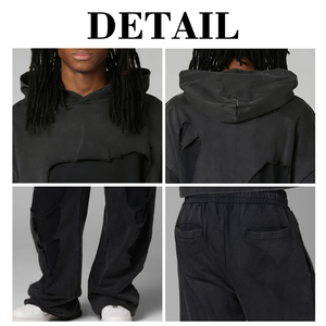 High Quality Custom Logo Breathable Unisex Distressed Hoodie <b>Set</b> Oversized Wide Leg Pants Hip Hop Vintage Sweatsuit - Product Image 6