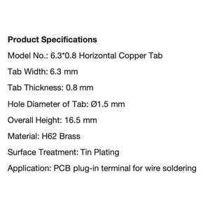库存有货 水平式 PCB 焊接片 镀锡 H62 黄铜端子 6.3*0.8 OEM 加工服务 - Product Image 5