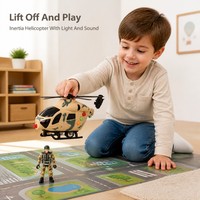 Ensemble de jouets hélicoptère à inertie avec lumière et son, figurine de soldat incluse, pour enfants, jeu de rôle de sauvetage et d'armée, coffret cadeau