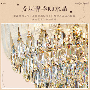 Crystal Chandelier Multi Head Round E27 LED <b>Light</b> Source Switch Control Home Living Room Dining Bedroom Luxury Feather Design - Product Image 1