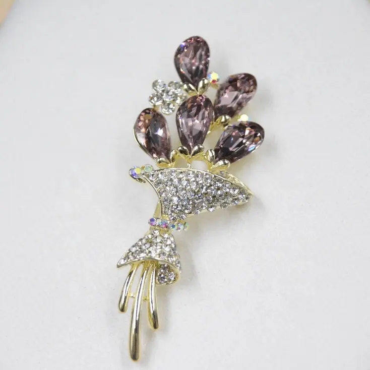 Bros unik bunga terbaru 2024 perhiasan berlapis emas berlian imitasi Multi Warna manik-manik kaca kristal bros bunga mewah Pin bros wanita