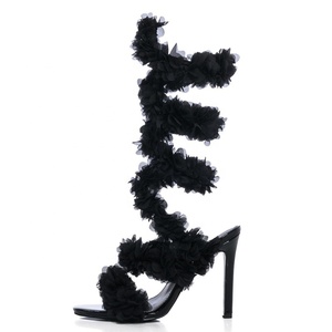 Floral Ankle Cross Straps Women's Stiletto High <b>Heels</b> Sexy Flowers Wrap Strings Sandals <b>Round</b> Open <b>Toe</b> Shoes - Product Image 5