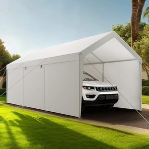 Abri <span class=keywords><strong>de</strong></span> voiture 10x20 pieds, structure en acier galvanisé, toit en pente, portes latérales amovibles, robuste, <span class=keywords><strong>protection</strong></span> UV, imperméable, quatre saisons - Product Image 1