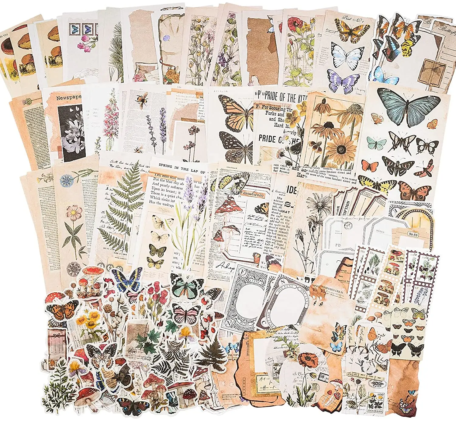 200Pcs Vintage Journal Stickers Scrapbook Pack Accessories Journal Planners DIY Paper Craft Kits Notebook Collage Album