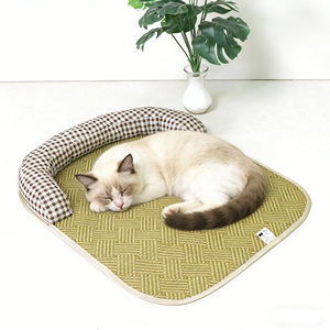 Bestseller Universelle Haustier-Kühlmatte mit Nackenkissen Waschbare Rattan-Gewebematte Sommer-Kühlmatte für Mittelgroße Hunde und Katzen zum Schlafen - Product Image 1