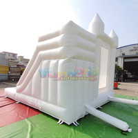 Château gonflable commercial pour fêtes et mariages en extérieur, toboggan gonflable blanc, fosse à balles, matériau PVC, capacité 500 kg, garantie 3 ans