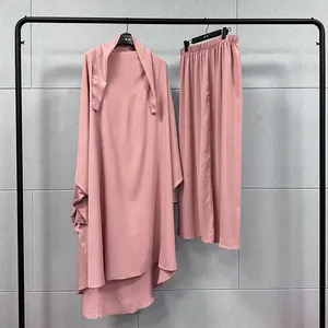 मुख्य 2 पीसी सेट जातीय कपड़े रमजान ईद मुस्लिम महिला हिजाब पूर्ण कवर बागे इस्लाम अरब प्रार्थना परिधान फेम हुड वाला