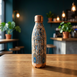 Premium Printed Pure Copper Water Bottle 800ml Bohemian Paisley Pattern Ayurvedic Flask Leakproof Gym Sports Metal <b>Drinkware</b> - Product Image 1