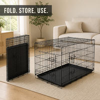 Cage pliable portable en métal pour animaux de compagnie, très vendue, avec fermeture à bouton-pression et plateau inférieur, convient aux chiens de toutes tailles