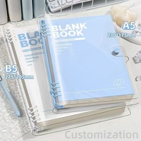 Carnet Feuilles Mobiles PVC Transparent Cristal A5 B5, 60 Feuilles Classeur Anneaux Spirale, Design Minimaliste Couverture