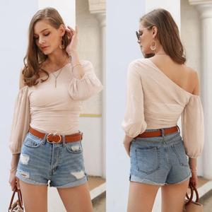 Delle donne di Estate Sexy Senza Bretelle A Righe Increspato Signore Top Camicia A Maniche Corte - Product Image 4