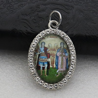 Pendentif de bijoux ovale en alliage micro-serti avec motif de figure religieuse, accessoire pour collier et bracelet