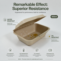 Boîte à lunch jetable en bagasse de canne à sucre de 600 ml