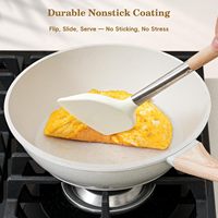 Ensemble de casseroles et poêles multifonctionnelles antiadhésives 8 pièces, poignées en silicone, design granit blanc, compatible induction, passe au lave-vaisselle