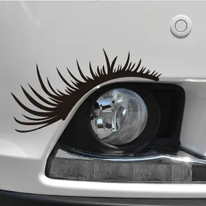 2 adet kaş lamba ışığı araba Styling zarar siyah yanlış Eyelashes far dekorasyon sahte göz kirpik komik araba işık Sticker