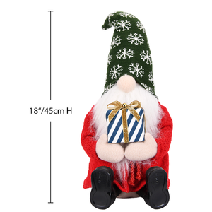 Green Snowflake Knit <b>Hat</b> Christmas Gnome Plush Sitting Tomte Doll with Gift Box in <b>Holiday</b> Table Decor Wholesale - Product Image 3