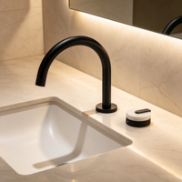 Keran Wastafel Kamar Mandi HONGDEC Modern Matte Black Single Handle, Pemasangan di Atas Meja, Gagang Tombol Marmer