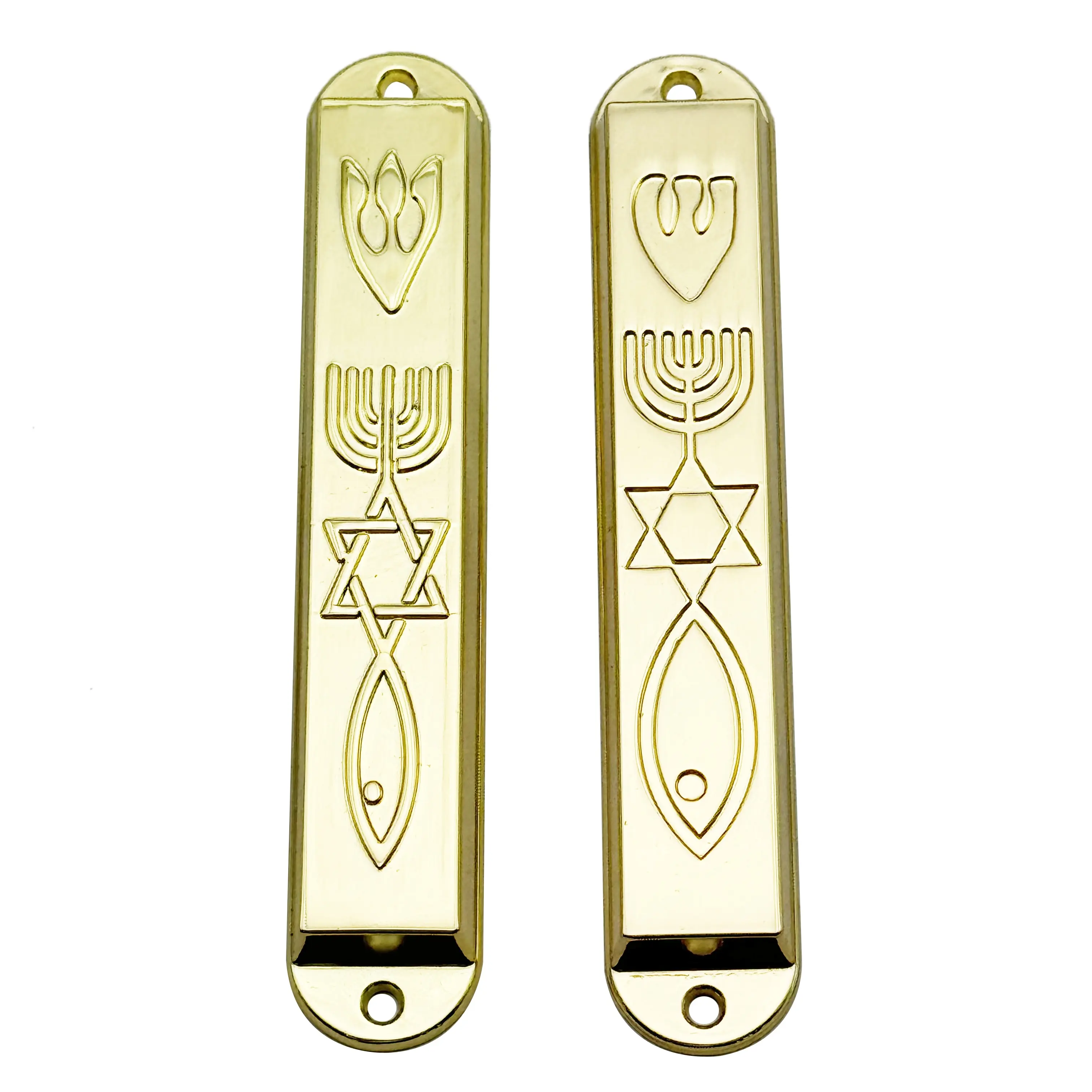 Gold Metal Mezuzah with Letter Shin