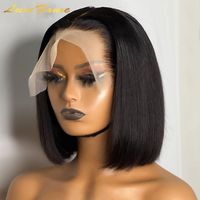 Perruque Bob Courte Droite en Cheveux Humains Double Drawn Lisse et Droite, avec Lace Frontale HD 13x4, pour Femmes Noires - Vente en Gros