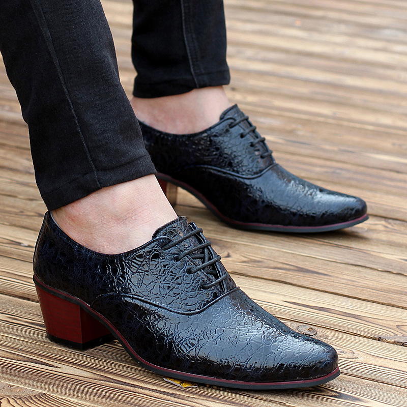 Amazon.com: Hombres tacón alto vestido zapatos de 3.0 in de altura Taller  cuero negro gorra toe-JW503 : Ropa, Zapatos y Joyería