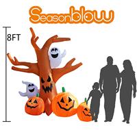 Arbre mort gonflable d'Halloween de 8 pieds avec citrouilles fantômes et lumières LED Décoration de cour hantée extérieure Grand décor d'Halloween extérieur