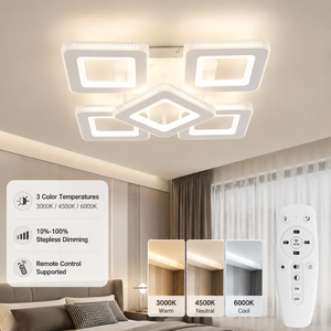 Modern Square Acrylic <b>Led</b> Ceiling <b>Light</b> 50W Remote Dimmable Tri Color <b>For</b> Bedroom Living <b>Room</b> Indoor Home Decoration - Product Image 3