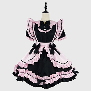 Japanese Lolita Black Pink Maid Outfit Cosplay Costume Sweet Girl Cute Cat Bow Soft Girl Set Spring 2024 Polyester - Product Image 1