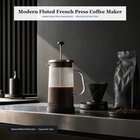 Cafetière à piston à base large cannelée en verre borosilicate 350ml 650ml 1000ml avec filtre à piston en métal fin