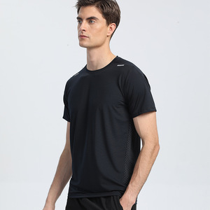 Camiseta Deportiva de Running para Hombre, de Color Sólido, Secado Rápido, Tejida en Poliéster/Algodón, Cuello Redondo Negro, con Banda Reflectante - Product Image 3