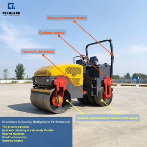 HIGHLAND merk HIR-JS1400 <span class=keywords><strong>4</strong></span> <span class=keywords><strong>ton</strong></span> Yammar motor lichte tandem dubbele trommelwegwals voor asfaltwegreparatie - Product Image 3