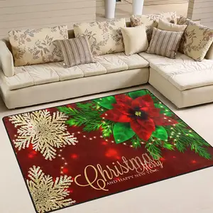 Flocos De Neve de natal Poinsettia Flor Antiderrapante Tapete de Área 5 'x 7' para Sala de estar Sala de Jantar Cozinha Quarto Corredor Escritório