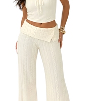Ensemble pull deux pièces décontracté en maille torsadée pour femme avec logo personnalisé, haut court boutonné et pantalon large pour l'automne-hiver