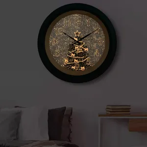 Jam dinding Quartz 18 inci Dial bingkai melingkar Natal pasang dinding Logo kustom plastik dekorasi rumah jam antik