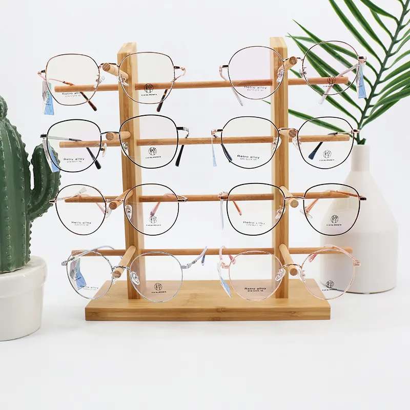 Luxury Double Solid wooden glasses display stand Eyewear Frame Sunglasses Stand Shelf wood eyewear holder