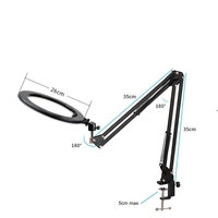 Support de téléphone en plastique à long bras de 26 cm avec kit d'éclairage annulaire pour YouTube, diffusion en direct, enregistrement vidéo, photographie