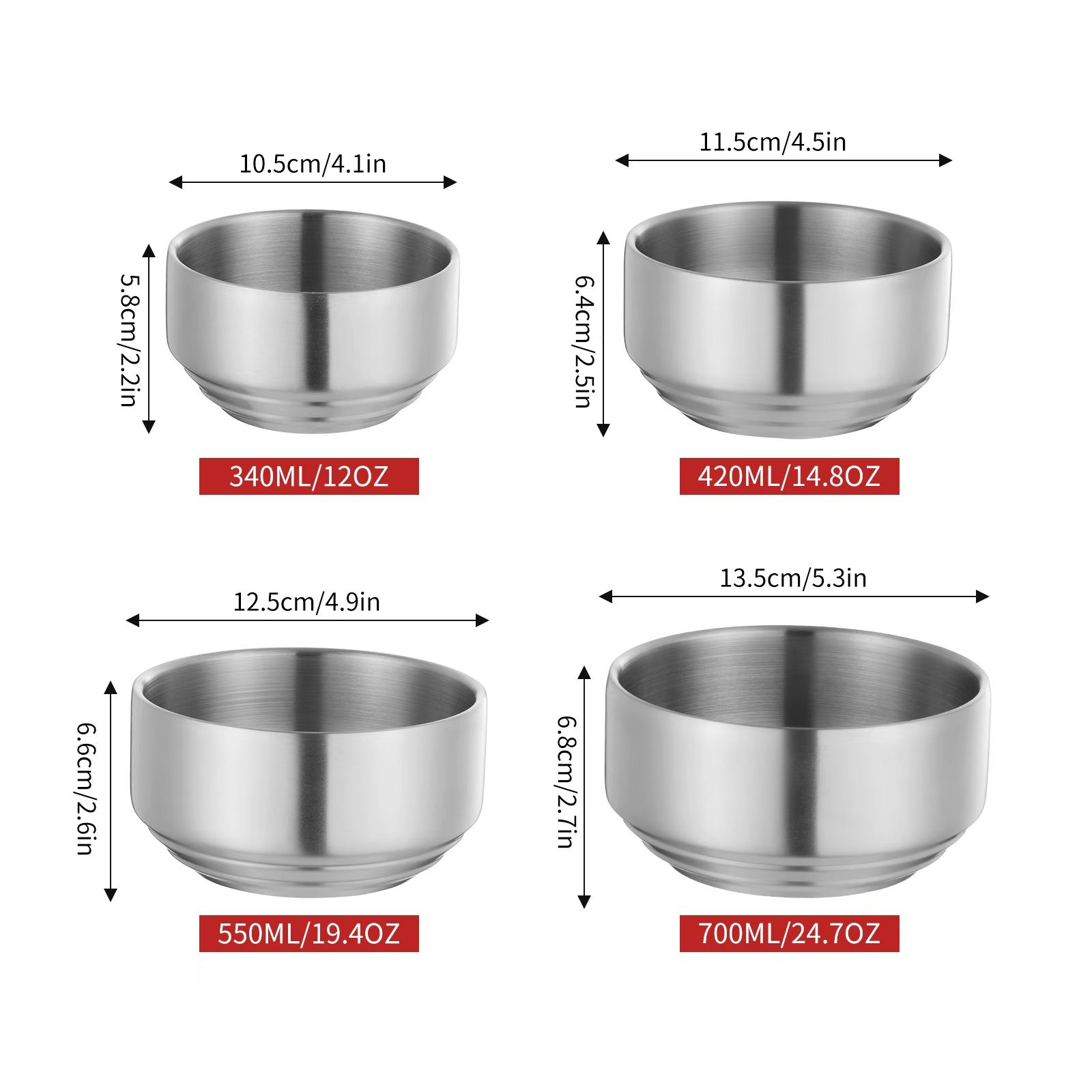 Bol à riz 304 argenté (sans couvercle)
