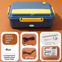 Boîte à lunch chauffante électrique en acier inoxydable, alimentée par USB/batterie, conteneur alimentaire portable multifonction pour le bureau, la voiture et les voyages