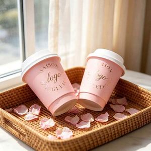 Vaso de Papel Desechable de Doble Pared con Impresión Personalizada para Llevar, 8oz 10oz 12oz 16oz, con Tapas para Bebidas Calientes - Product Image 4