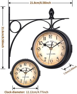 Feitoya — Station d'horloge murale Double face à la mode, cadran rétro avec tige de fixation, <span class=keywords><strong>pendule</strong></span> pour décoration intérieure et extérieure du jardin - Product Image 4