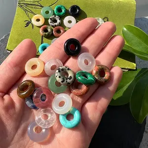 5mm Big Hole 15mm Cute Natural Stone Reiki Crystal Jade Agate Stone Small Round Donut for Bracelet Necklace DIY Making