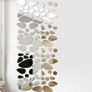 18Pcs/<b>Set</b> Removable Self-adhesive <b>Wall</b> Stickers 3D Pebble Decals <b>Mirror</b> Surface Acrylic Living Room Ornament DIY Home Decoration - Product Image 1