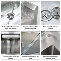 Évier de cuisine double cuve robuste avec meuble de rangement intégré en acier inoxydable, évier utilitaire de préparation pour bar commercial et cantine