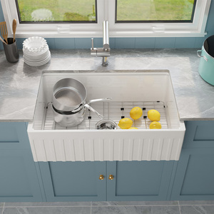Évier de cuisine moderne en porcelaine de 33 pouces, noir, en argile réfractaire, à tablier, à cuve unique, grand évier à tablier - Product Image 6