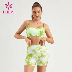 HUCAI logotipo personalizado sexy bandeau tiras tie Dye yoga Top Sujetador deportivo para las mujeres