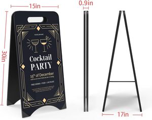 Black <span class=keywords><strong>Metal</strong></span> A Frame Pizarra Sign Sidewalk Sandwich Board Outdoor - Product Image 3