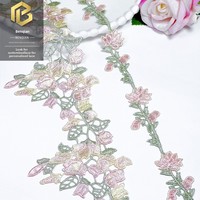 Dentelle florale soluble dans l'eau LEIXUSI 9 cm rose, broderie victorienne pour pyjamas, robes et décoration textile de maison