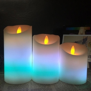 3 bougies piliers en cire de paraffine <span class=keywords><strong>LED</strong></span> sans flamme élégantes avec effet d'éclairage ambiant <span class=keywords><strong>multicolore</strong></span> biseauté pour une décoration intérieure haut de gamme - Product Image 2