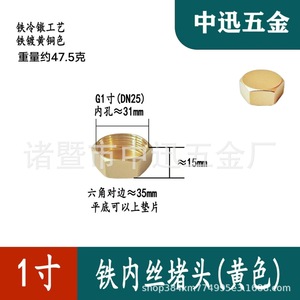 <b>Iron</b> Internal Thread Plugs 4-2 Brass Finish Fully Threaded For General Industry - Product Image 5